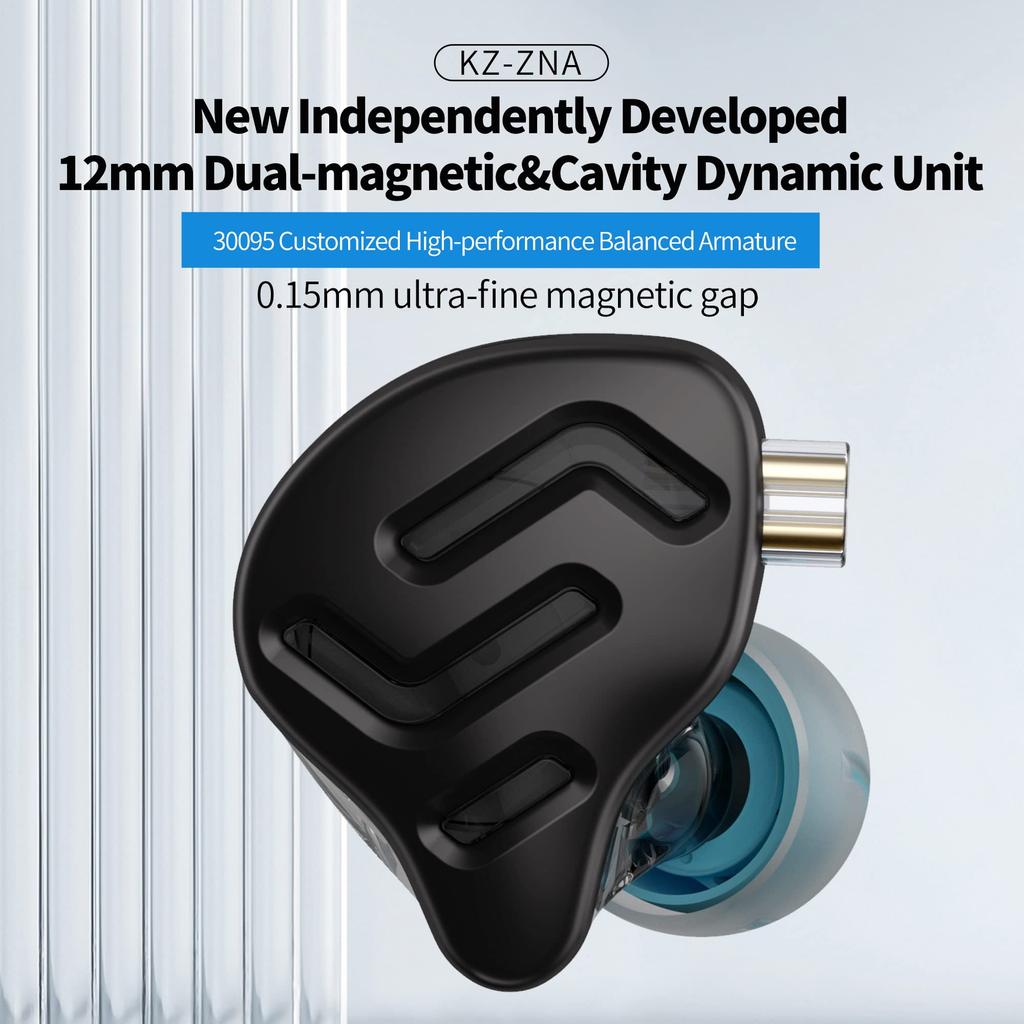 Yinyoo KZ ZNA Hybrid HIFI Earphone Equipped with 12mm Compound Dynamic 30095 Balanced Armature Upgraded High Purity Cable Design Noise Canceling
