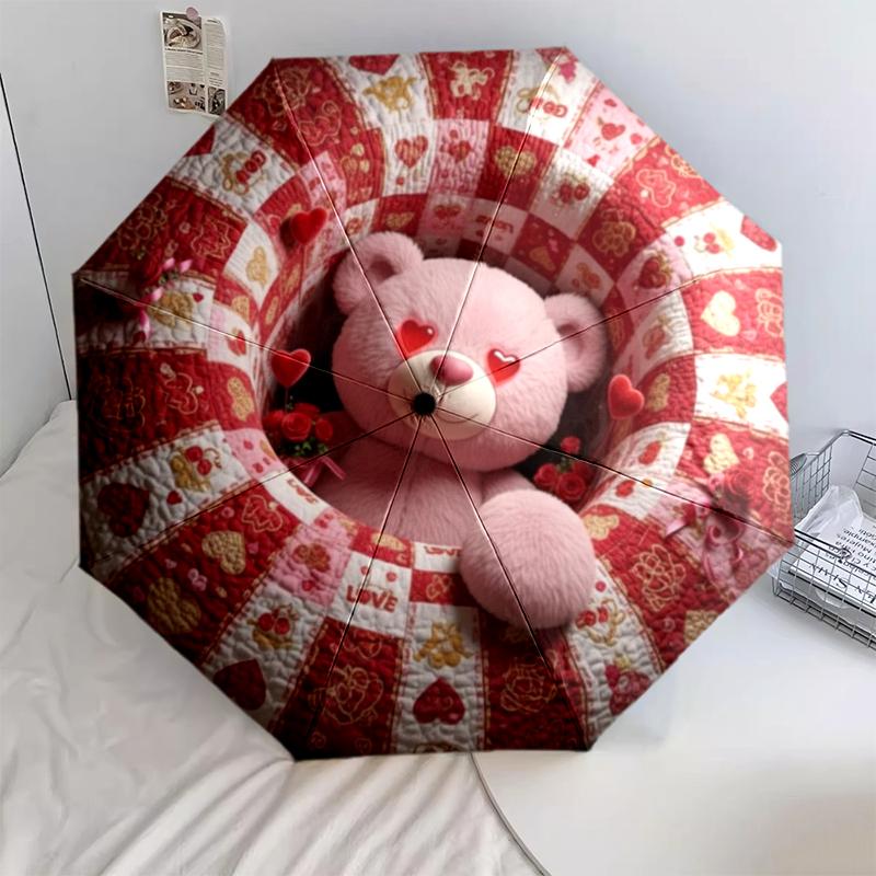 1 st Automatiskt Fällbart Paraply - Tecknat Mönster, Bärbar & Vikbar Design med 8 Ribbor, Jul- Födelsedagspresenter