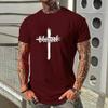 New Men's Fashion Short-sleeved Shirt Summer Comfortable Breathable Cross Print Round Neck T-shirt Sports Fitness Short-sleeved