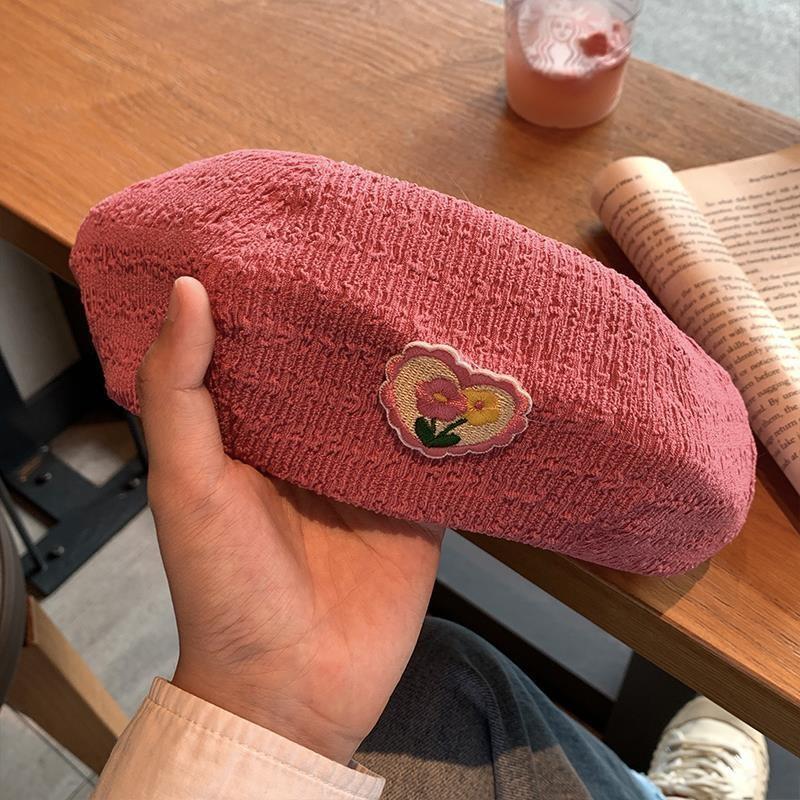 Floral Beret Embroidery Hat Women Lightweight Breathable Caps Gifts Fashion