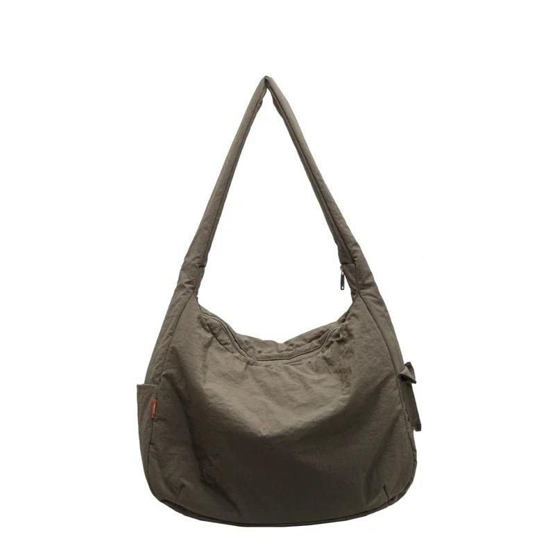 New Solid Color Nyl Zipper Women's Tote Bag Soft Simple Large Capacity Handbag 2026 Fashi High Beauty Versatile Shoulder Bag