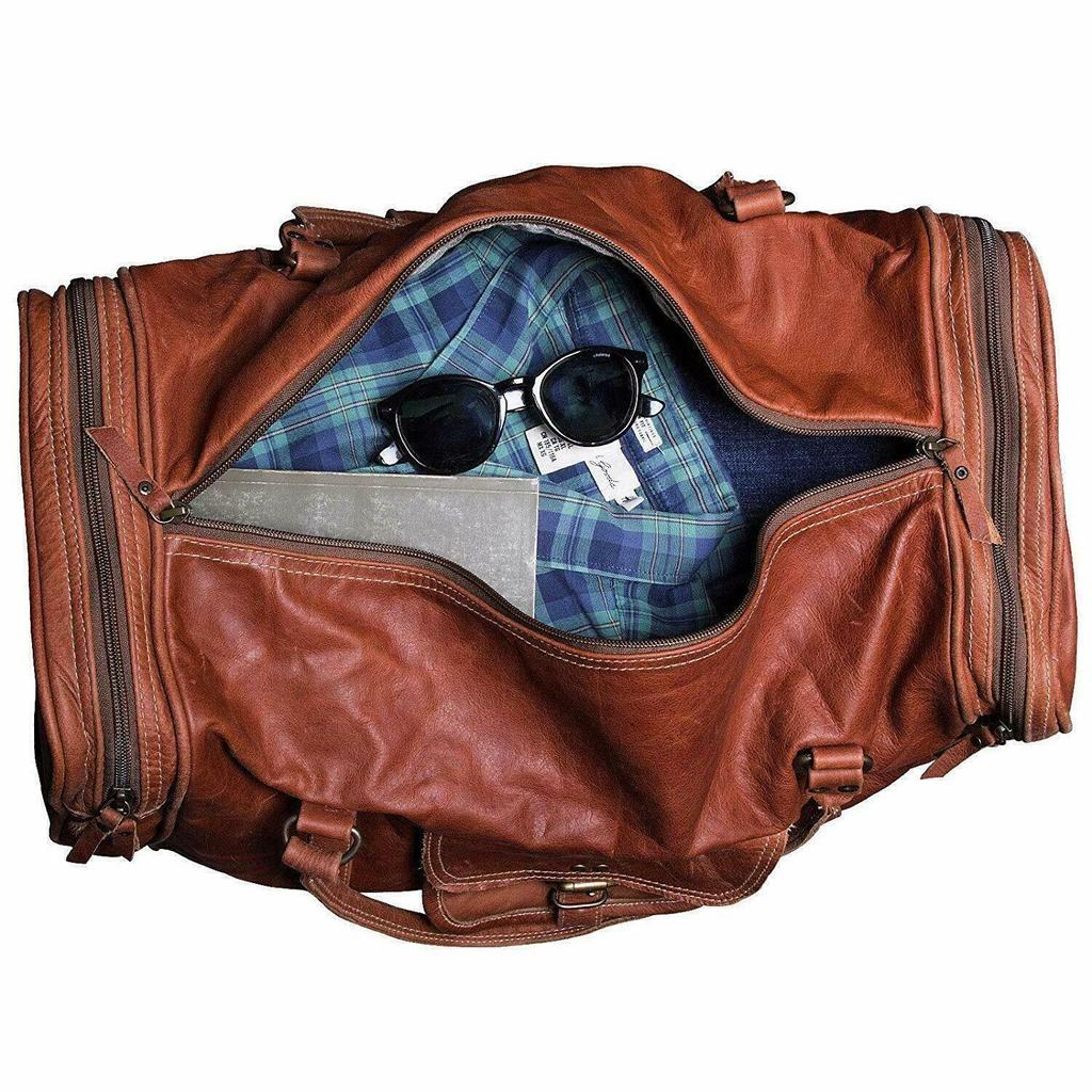 24" Goat Leather Men Travel Bag Gym Luggage Genuine Vintage Brown S Duffel New