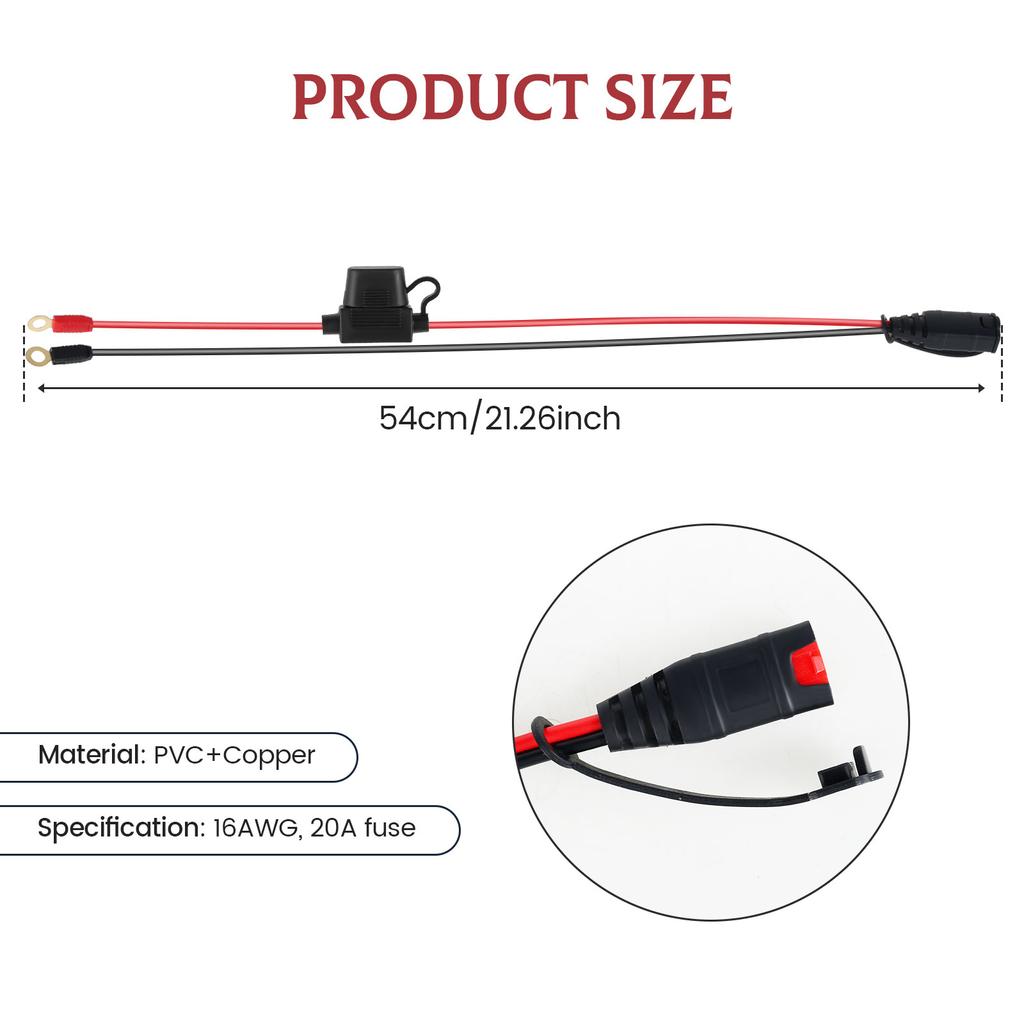 2Pcs Wires Harness Safe PVC Smart Batteries Trickle Charger Cable 16AWG Easy Installation Wiring Harness for Extended Charging