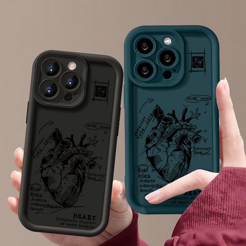 Heart Pattern Matte TPU Case Shell For iPhone 16 Pro Max 15 Pro 14 13 12 11 XS XR 8 7 Lens Protection Shockproof Soft Silicone Phone Cover