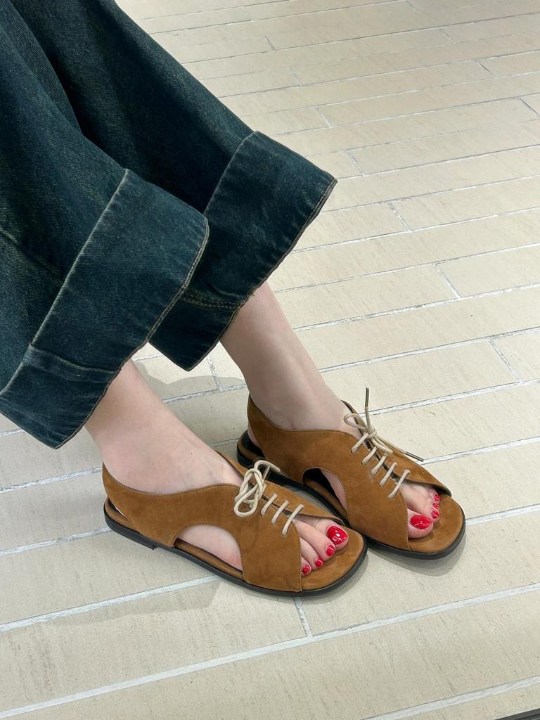 Fashion NEW Brown Flat Sandals Buckle Slingback Suede Women's Sandals Newest 2025 Summer Low Heels Casual Beach Shoes Sexy