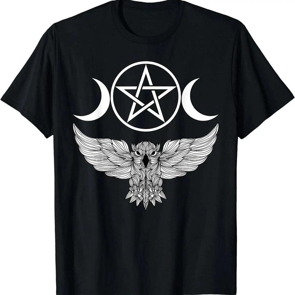 NEW LIMITED Triple Moon Goddess Wiccan Goth Pentagram Owl Spirit Animal T Shirt vintage Washed Unisex Breathable Comfortable