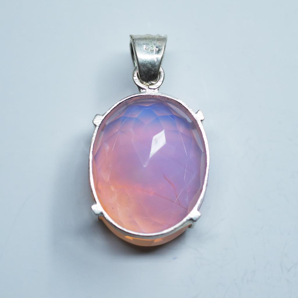 Natural Pink Opal Oval Cut 86.6 Ct Sterling Silver Pendant Certified For Her