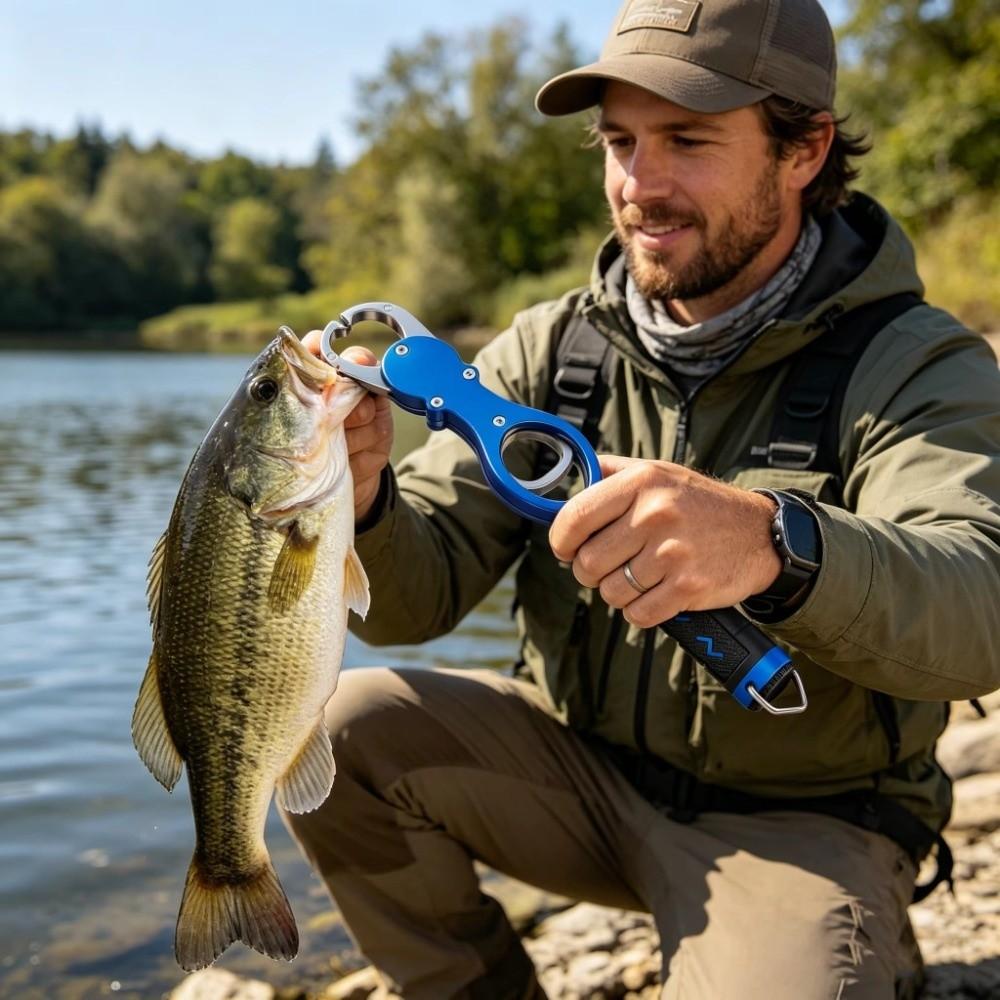 Heavy Duty Fishing Gripper Long Handle Fish Holder Weight Scale Fish Lip Gripper Fishing Tool