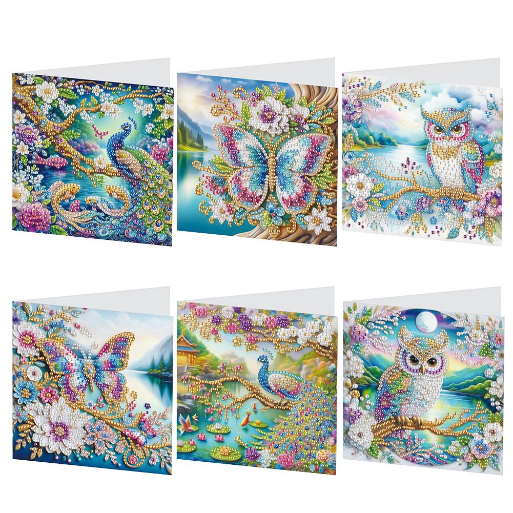 6Pcs Colorful Pattern DIY Diamond Painting Greeting Card with Envelope Diamond Birthday Blessing Card for Friend Family Lover