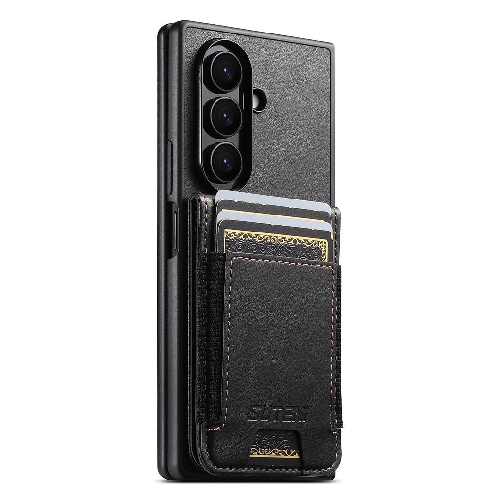SUTENI Leather Case for Samsung Z Fold 7/6/5: Oil Wax Texture with Elastic Band, Card Slot & Stand