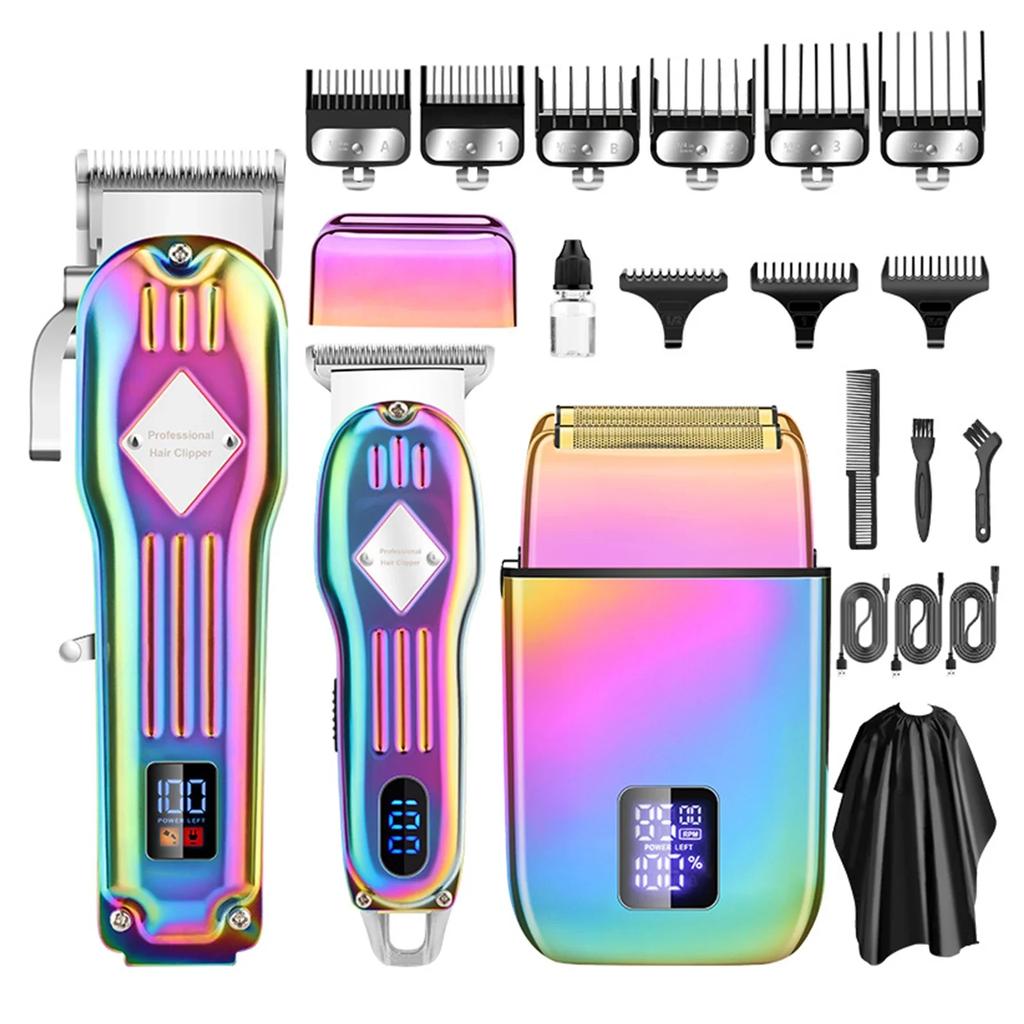 Electric Hair Clippers for Men Cordless Beard Trimmer Kit Bald Head Shaver Haircut Kit for Barber with LCD Display 9 Guide Combs