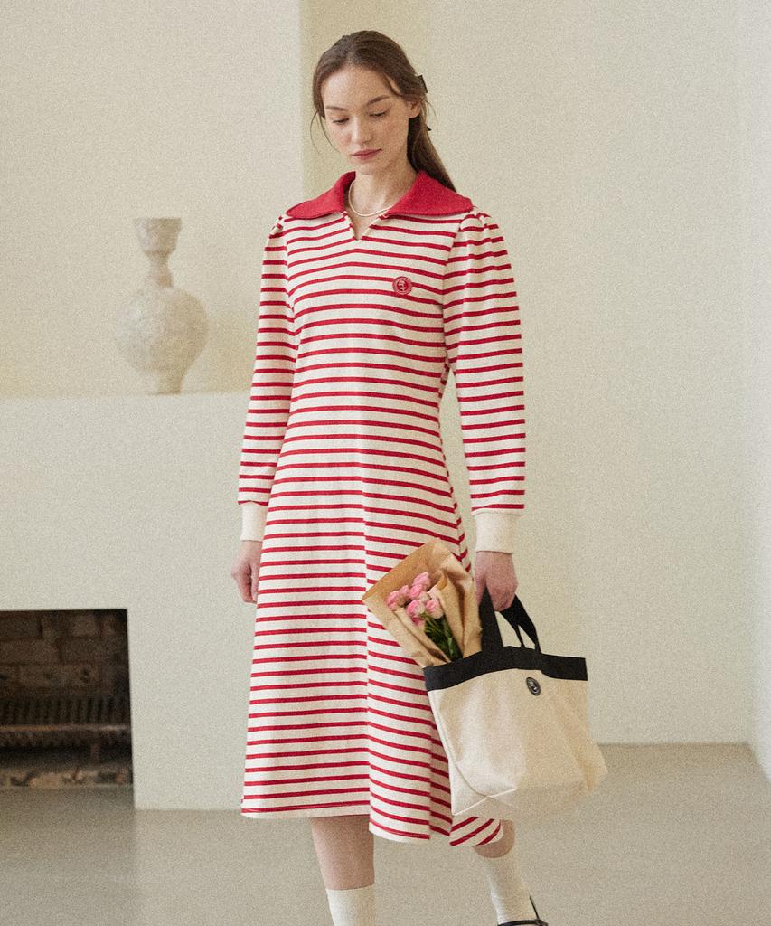 Nonlocal Rose Wappen Striped Dress - Red