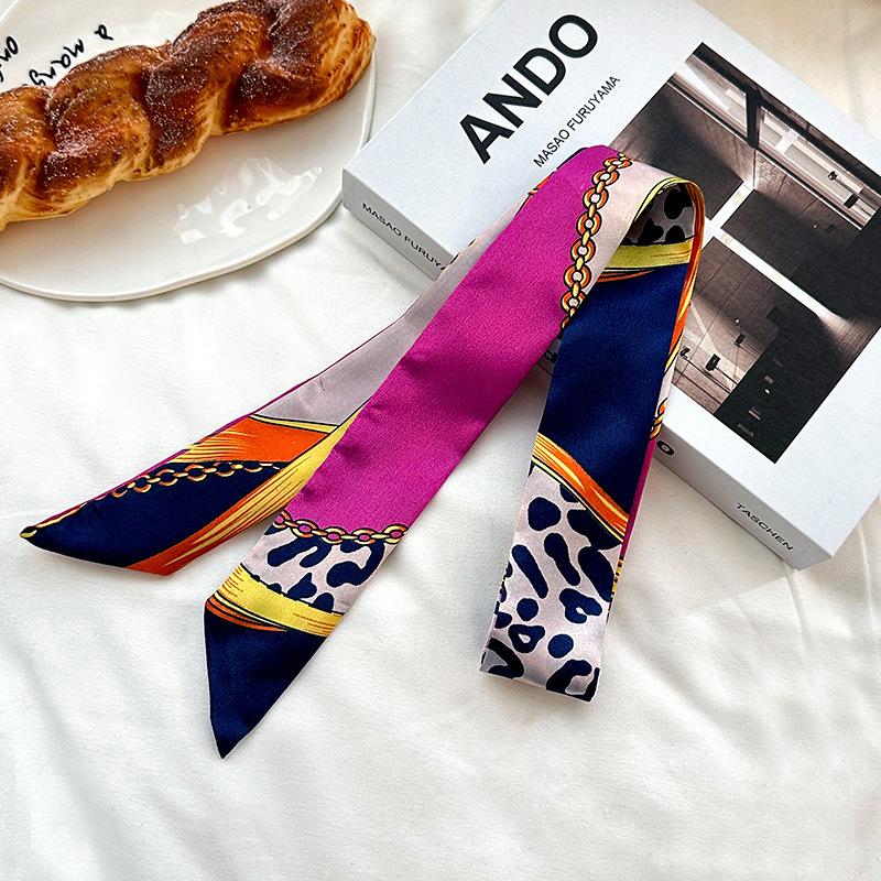 Langer Seidenschal, hochwertiger Halsschal, neuer multifunktionaler Seidenschal, Taschenumwicklung, Kopftuch, Stirnband, Haargummi.