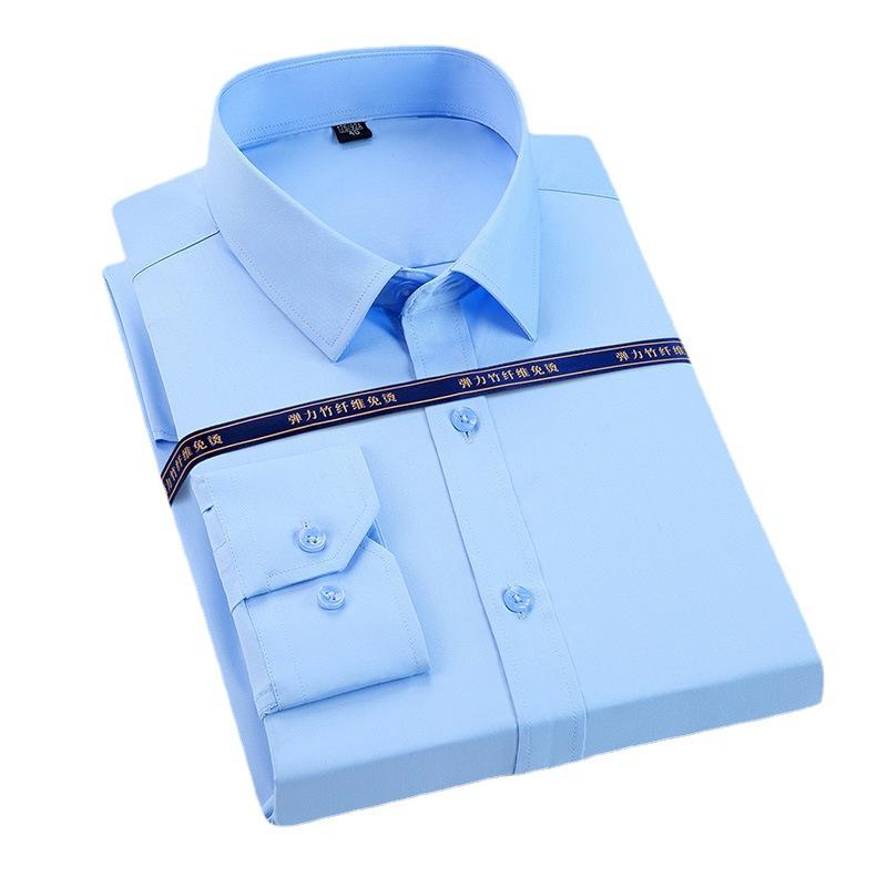 Men's Spring Autumn Bamboo Fiber Top Solid Long Sleeve Workwear Turn Down Collar Business Shirt