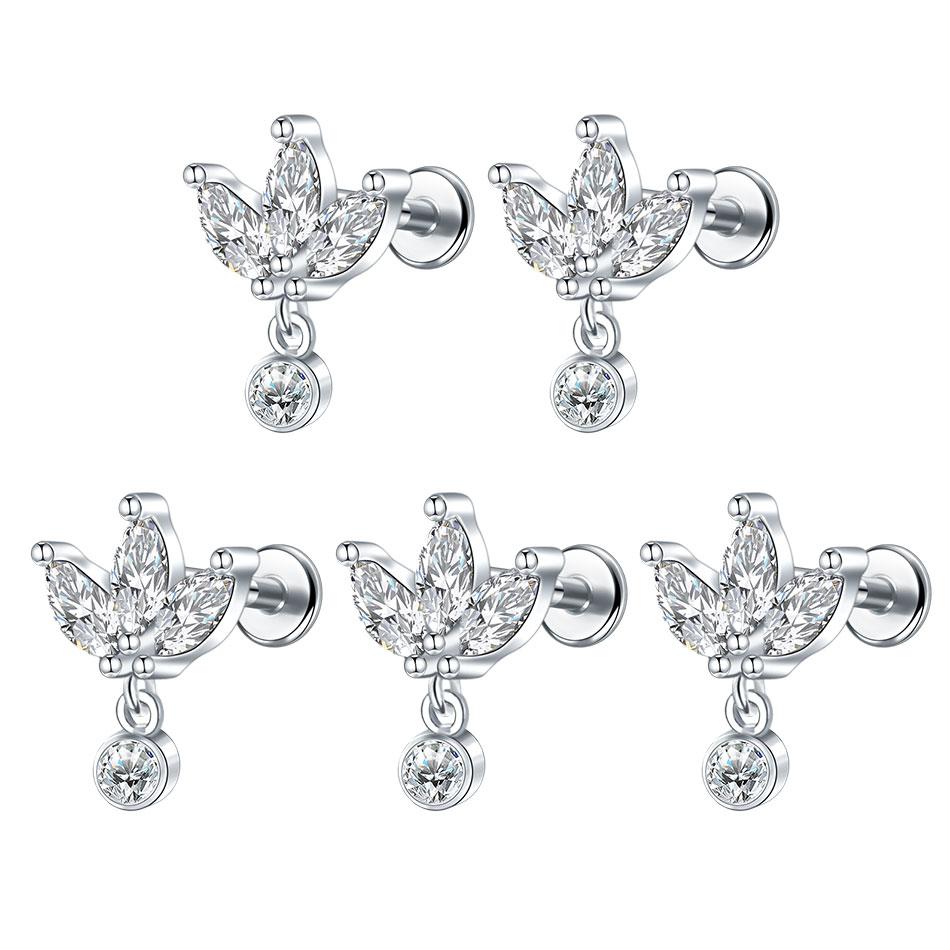 1/5PCS Steel 16G Cluster Marquise CZ Tragus Helix Stud Conch Lobe Rook Cartilage Leaf Flat Back Labret Stud Earrings Jewelry