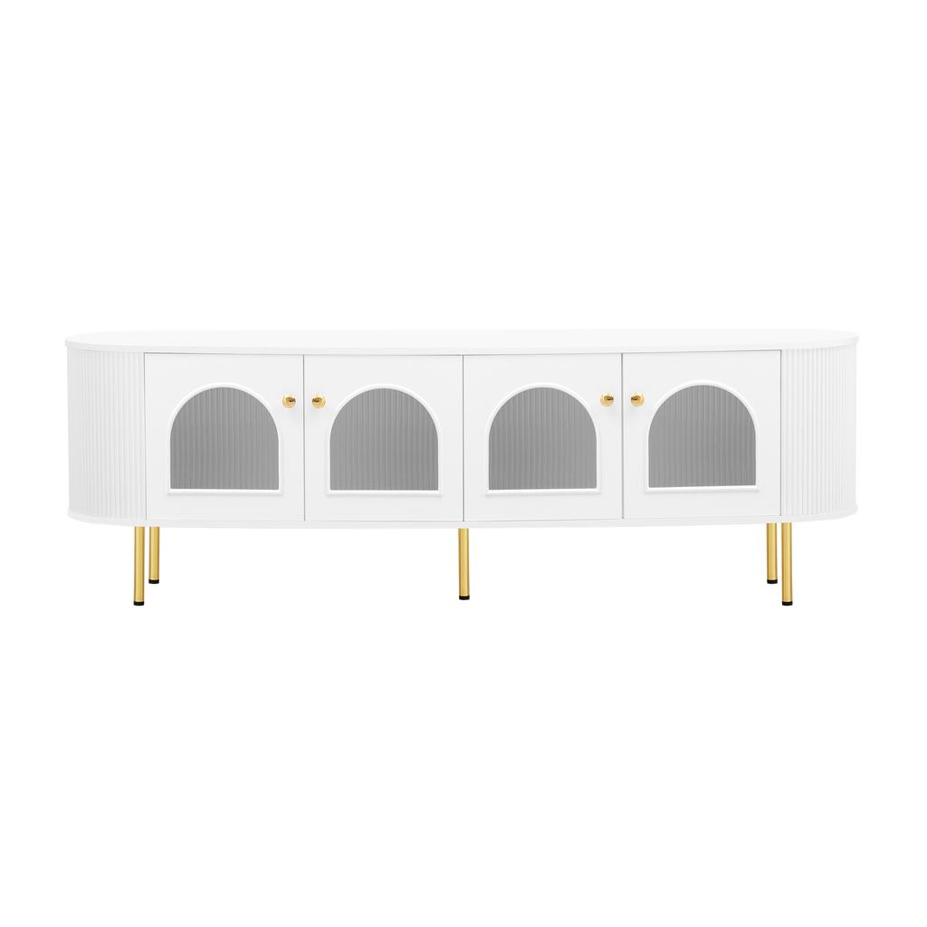 TV cabinet, lowboard with glass doors, practical storage furniture for the living room, golden handles and legs