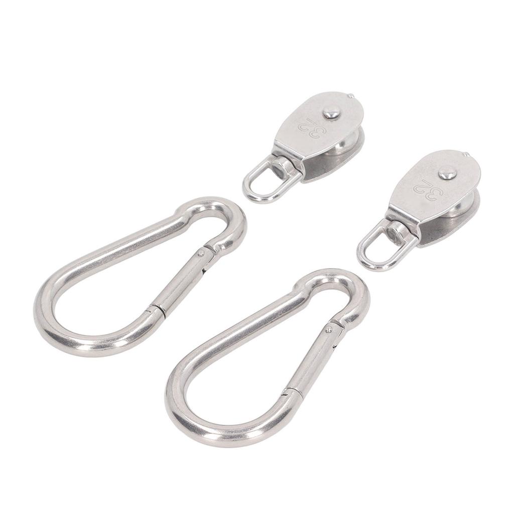 2Pcs M32 Single Pulley Block with 2 M12 Spring Snap Hook Stainless Steel Wire Rope Hanging Towing Wheel Pulley