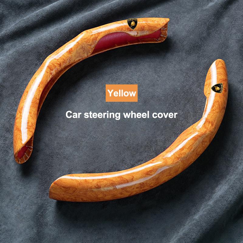 

Universal Peach Wood Grain Car LOGO Steering Wheel Cover no-slip For Lamborghini Urus Huracan Aventador Premium Auto Accessories