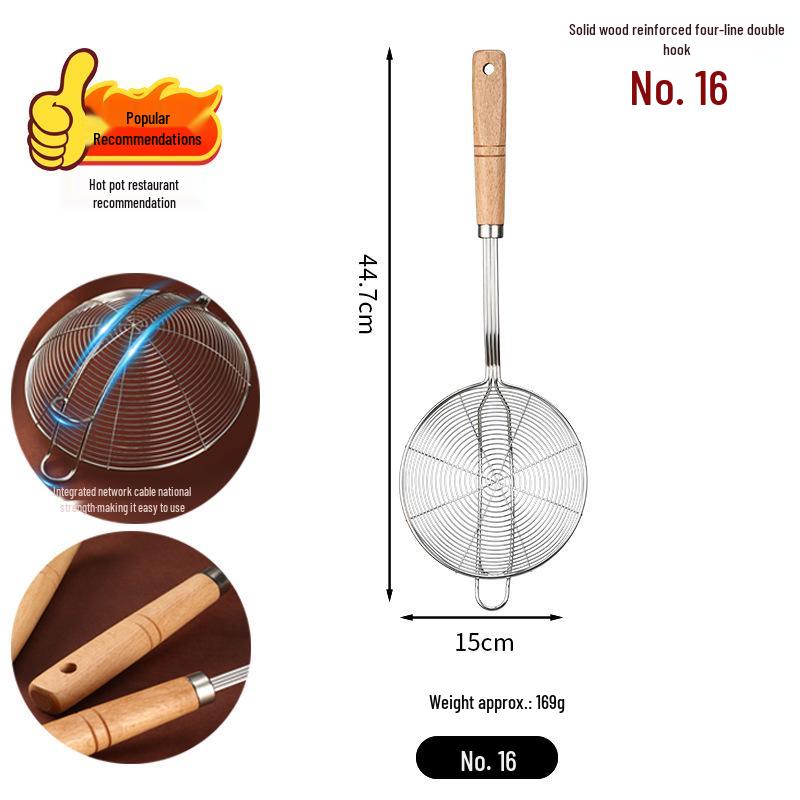 Stainless Steel Four-Wire Skimmer with Wooden Handle, Long-Handled Kitchen Sieve for Hot Pot