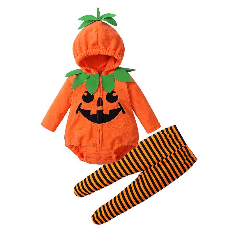 Baby Halloween Hooded Romper & Striped Pants Set for Infants and Toddlers