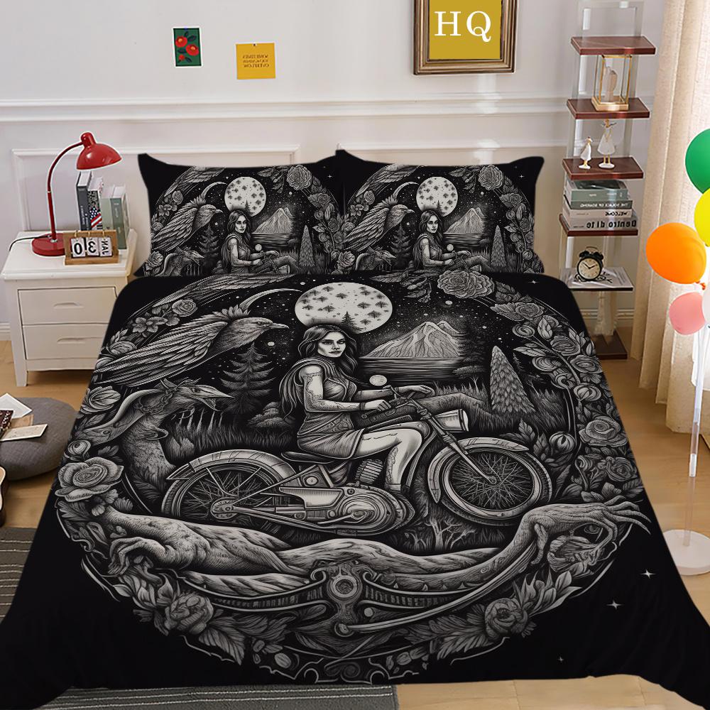 Bedruckter Bettbezug „Beauty Skull“ für Doppelbett, Mikrofaser, für Teenager, coole Mode, hochwertige Heimtextilien