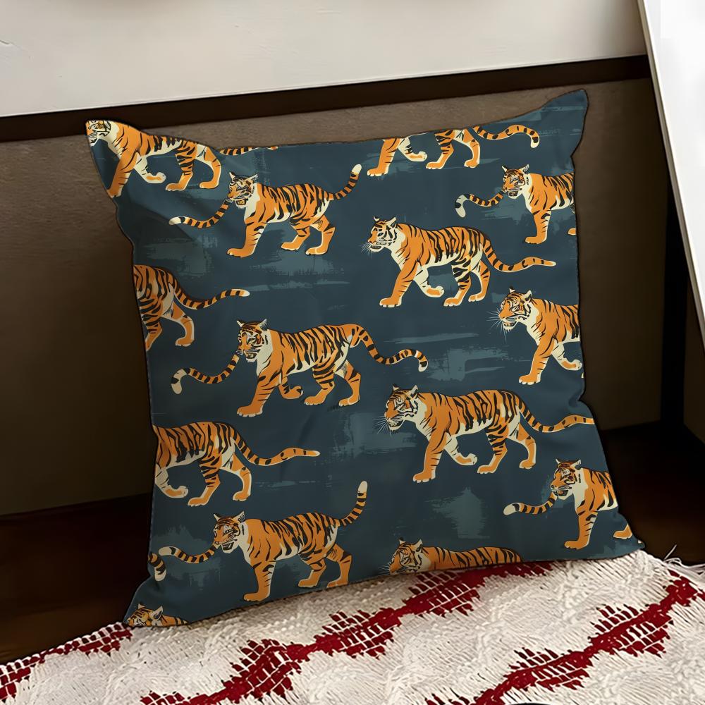 Tropical Tiger Pattern Cushion Cover Reversible Soft Durable Pillow Cover Home  Car MultiScene Use for Daily Comfort