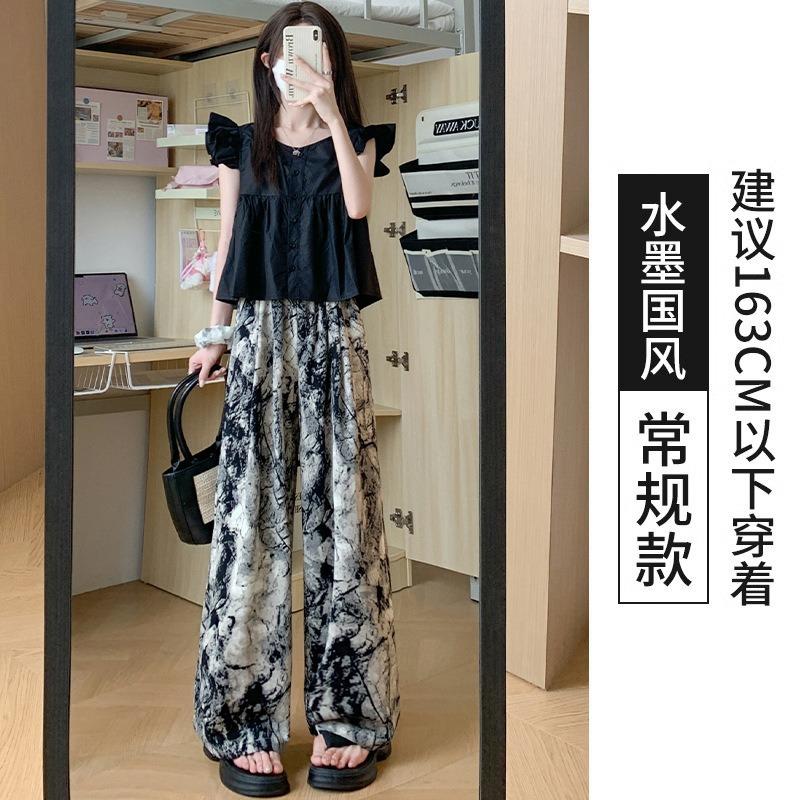 

Ink tie-dye Yamamoto pants women s summer thin high-waisted and thin casual pants lazy and drape ice silk wide-leg pants XXL