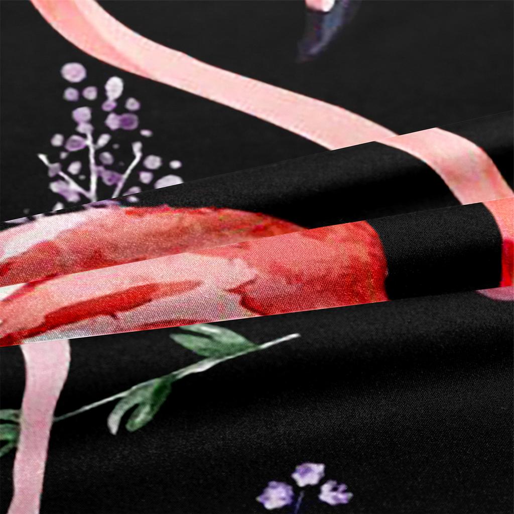 Flower Flamingo Bedding Set For Girl,Flamingos Full Bed Set,2 People Comforter Cover,Pink And Black Pdouble Bed Cover,Microfiber