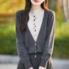 Spring and Autumn's New Semi-high Round-neck Long-sleeved, Color-blocking Design, Versatile Faux Two-piece Knitted Sweater