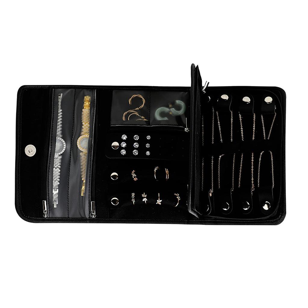 Jewelry Organize Case PU Leather Zipper Folding Large Capacity Vintage Travel Jewelry Storage Bag Type 1