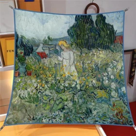 Oil Painting Four Seasons Luxury Square Silk Scarves Europe And America Fashion Bandannas New Twill Print Sunscreen Shawls