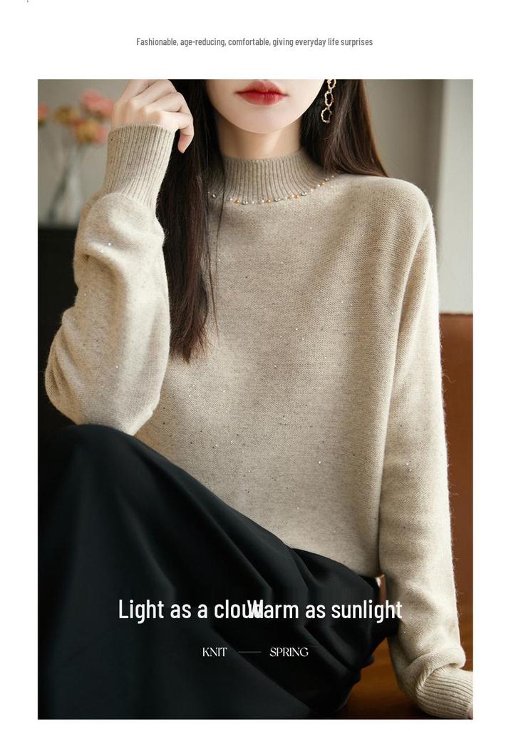 Women's Sequined Turtleneck Sweater - Autumn/Winter Fashion, Age-Defying, Loose Fit, Versatile Knitwear