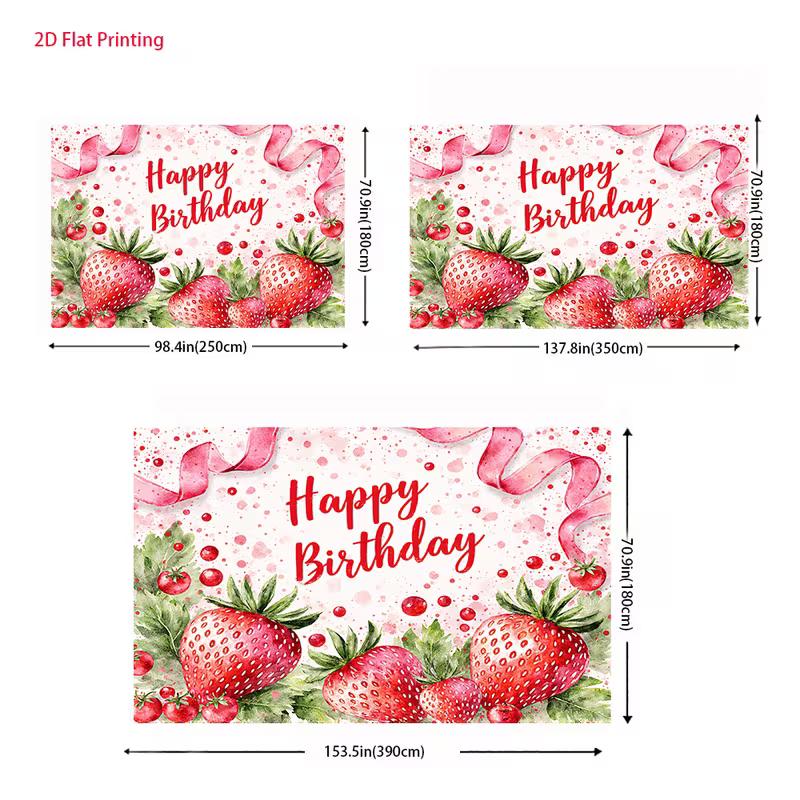 2D Aquarell Erdbeer Geburtstags Hintergrund für Mädchen Beeren Thema Fotokabine Hintergrund