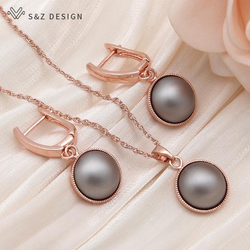 

Модные круглые серьги с искусственным жемчугом, комплекты ювелирных изделий для женщин, ожерелье с подвеской цвета розового золота