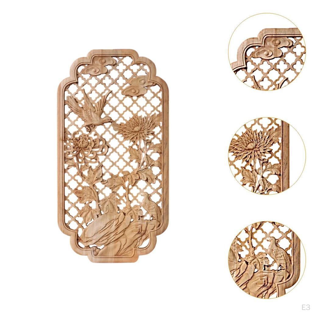 Carved Wood Wall Panel Home Decor Accent Four Gentlemen - Chrysanthemums Hanging Piece