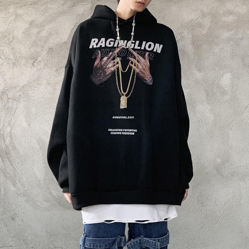 Diablo Graffiti Smiley Print Sweater Men's Street Fleece-lined Thickened Loose Plus Size Hip-Hop Autumn and Winter Jacket