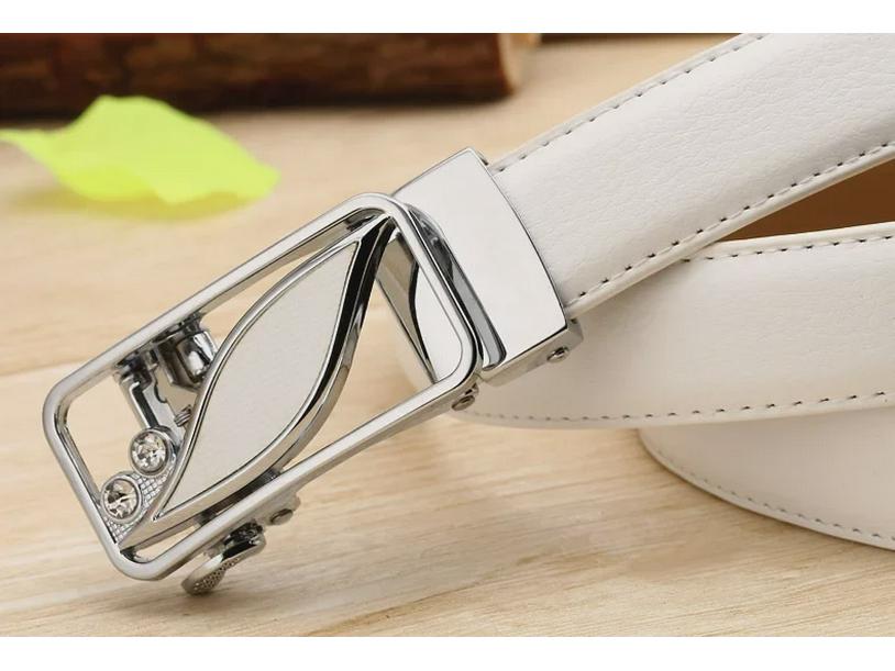 Women's Casual Double-Sided Lychee Pattern Leather Belt with Automatic Buckle