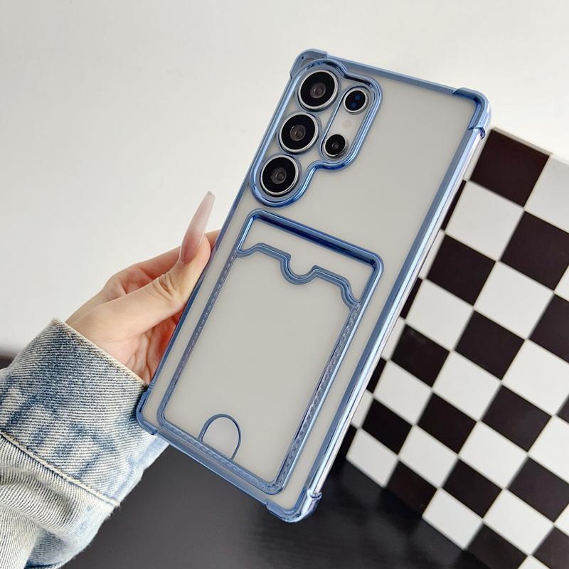 Plating Card Slot Clear Case Shell For Samsung S25 Edge S24 FE S23 Ultra S22 A56 A36 A55 A26 A16 Soft Silicone Shockproof Transparent Phone Cover