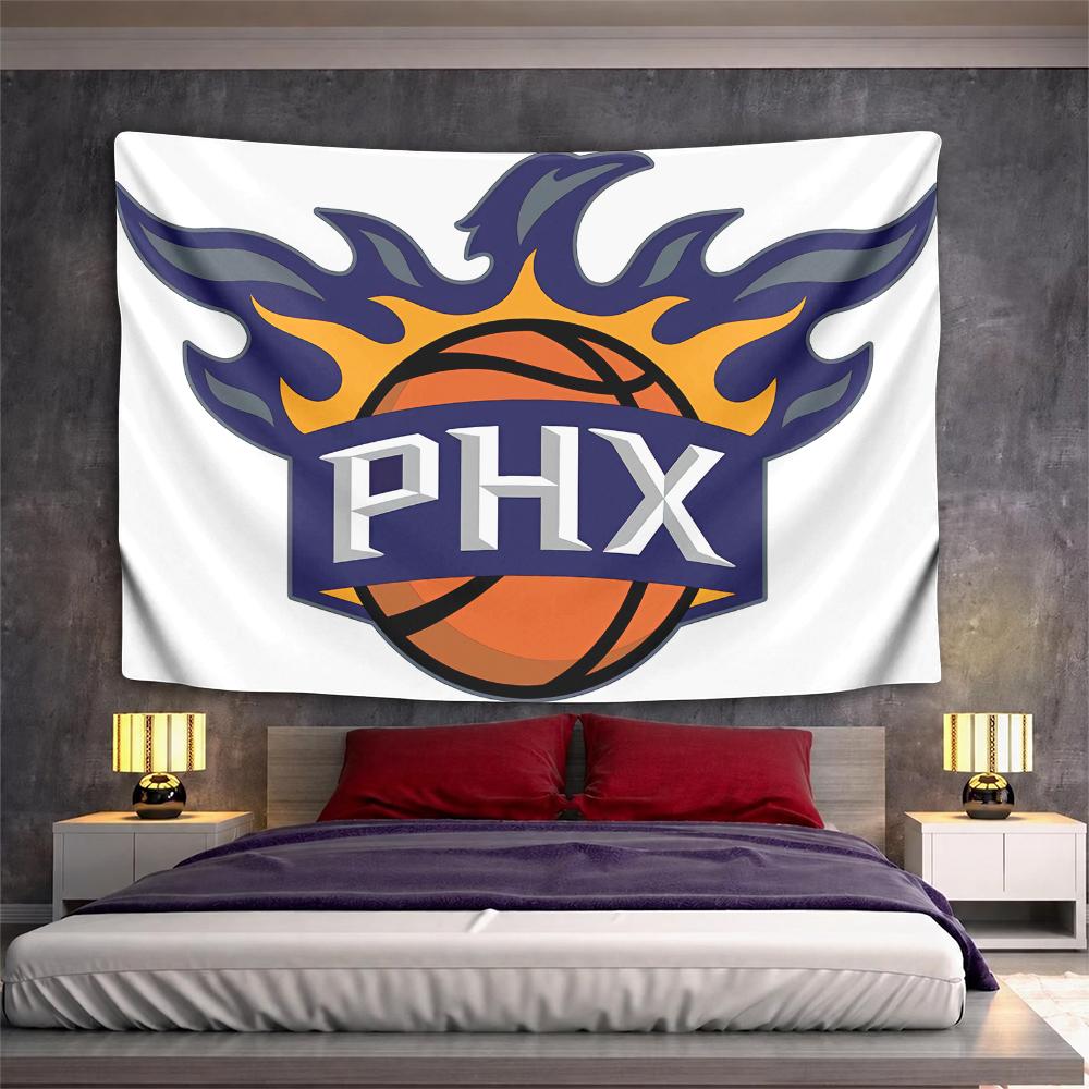Classic Flame Basketball Team Logo Bohemian Tapestry, Orange Retro Charm, Charming Wall Accent for Bedside and Nightstand with Soft