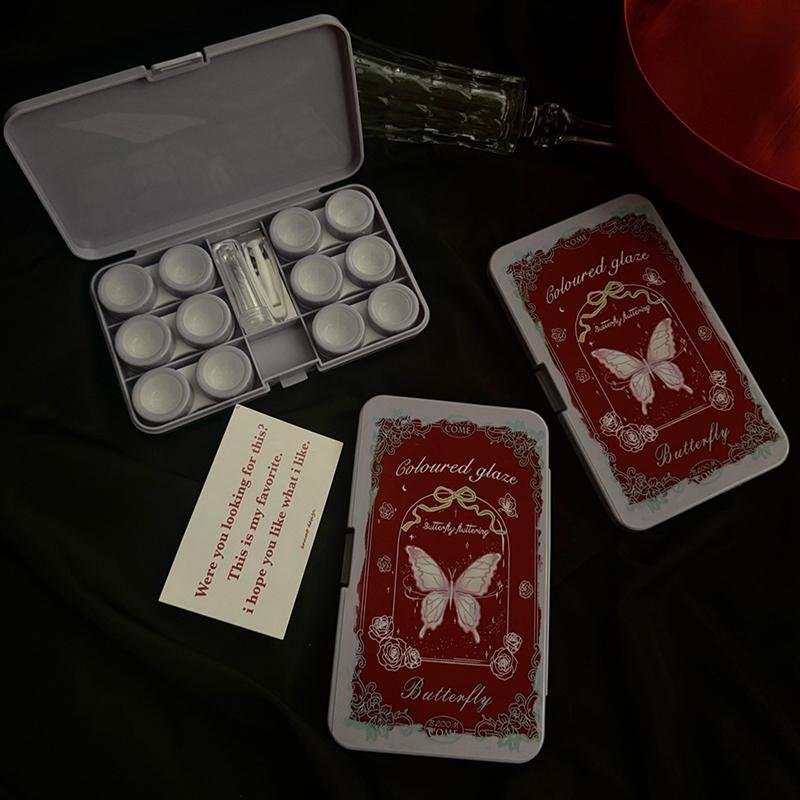 

Портативные винтажные контактные линзы с принтом бабочки с зеркалом, контейнер для контактных линз, коробка для хранения 6 пар линз, для дома и путешествий