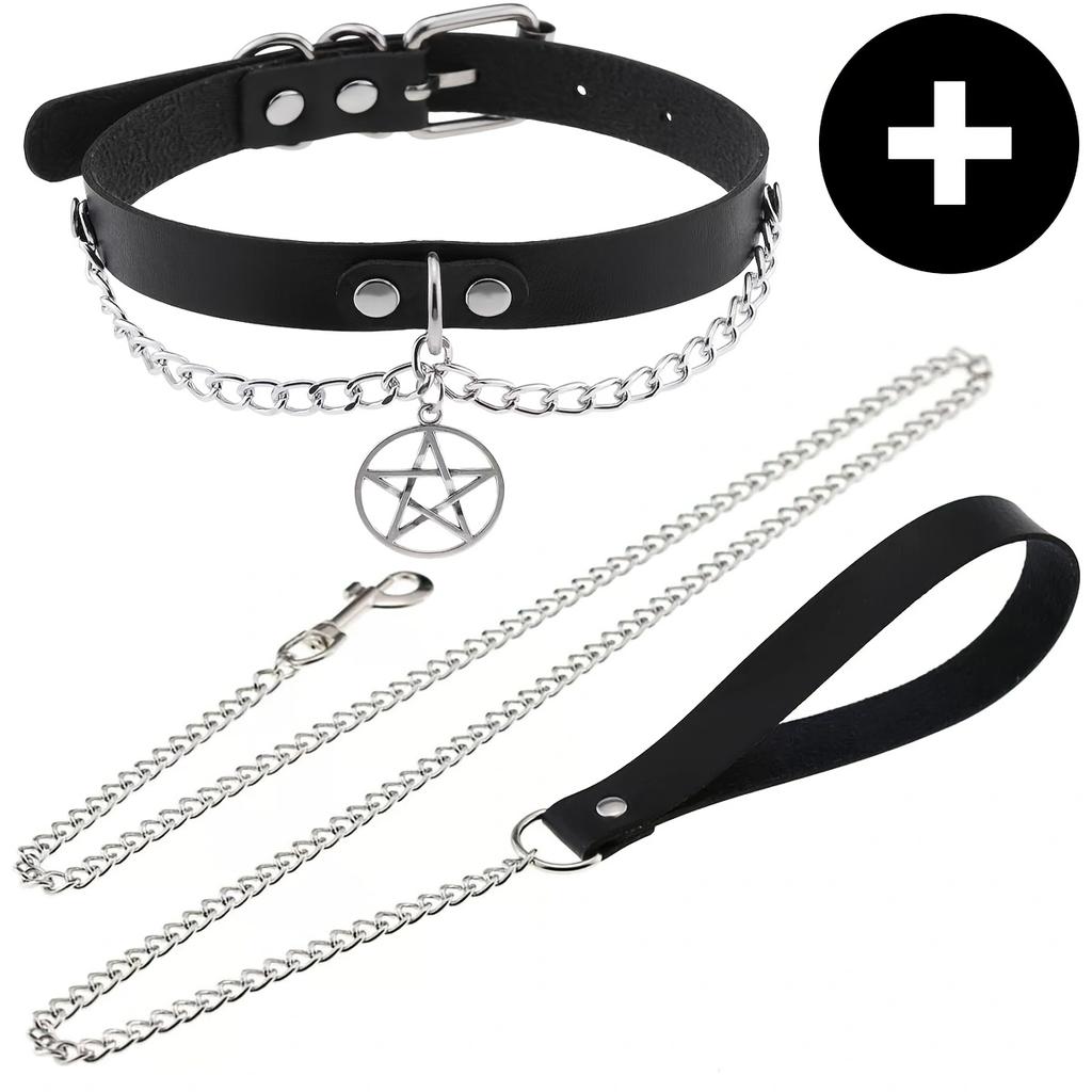 Gothic Punk Pu Leather Choker With Leash - Adjustable Collar Necklace For Women, Perfect For Halloween & Everyday Wear