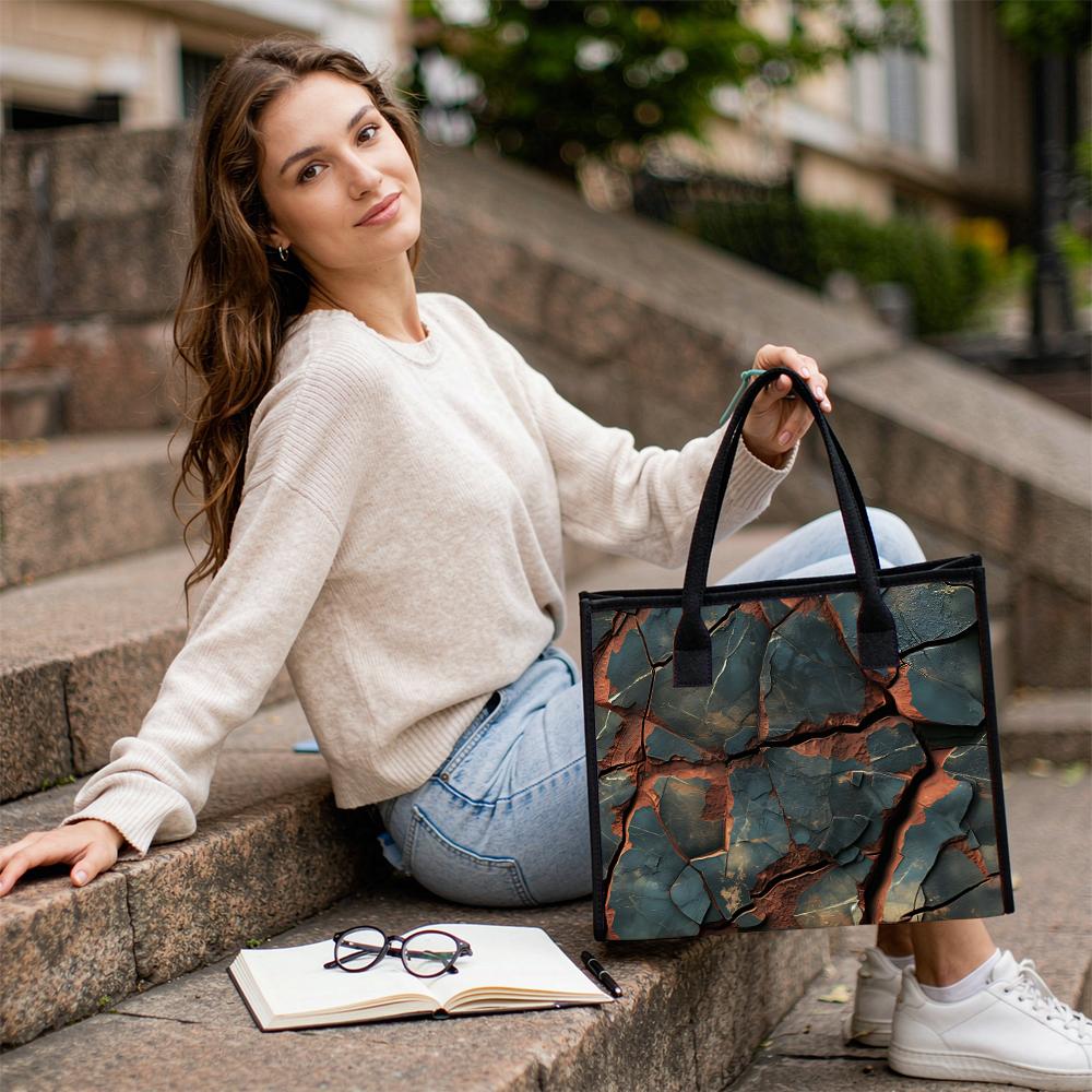 Stylish Cracked Pattern Tote Bag Large Capacity Portable Casual Daily Handbag for Outdoor Shopping Travel