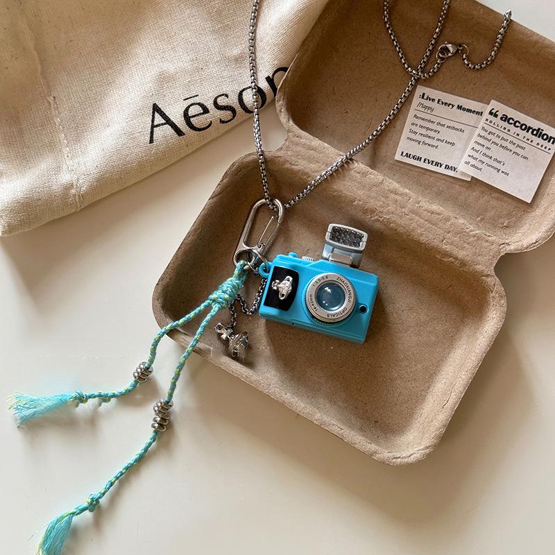 Titanium steel Saturn camera pendant necklace fashion trend versatile sweater chain niche personality high-end jewelry