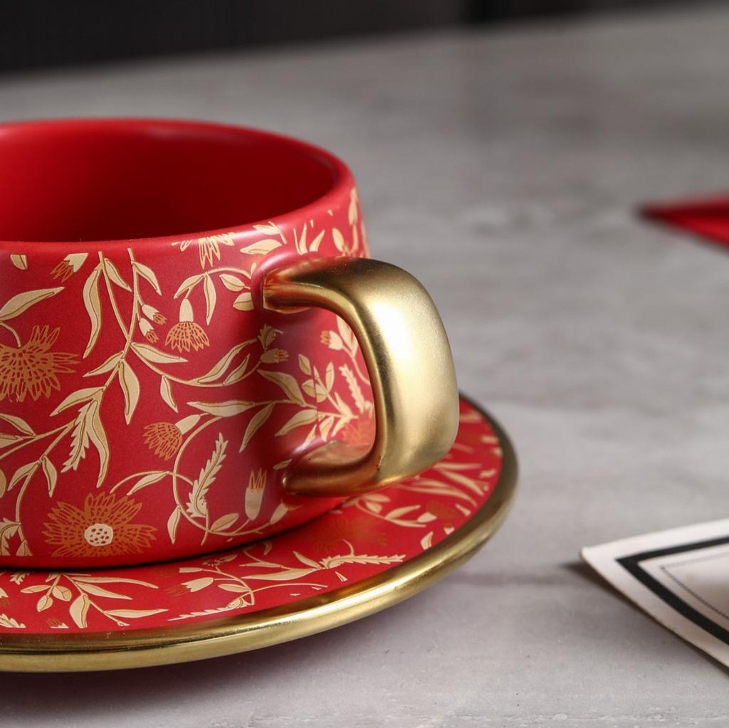 Luxury Gilded Mandala Flower Ceramic Coffee Cup Saucer Exquisite Afternoon Tea Dessert Mug Home Breakfast Milk Cup Couple's Mug