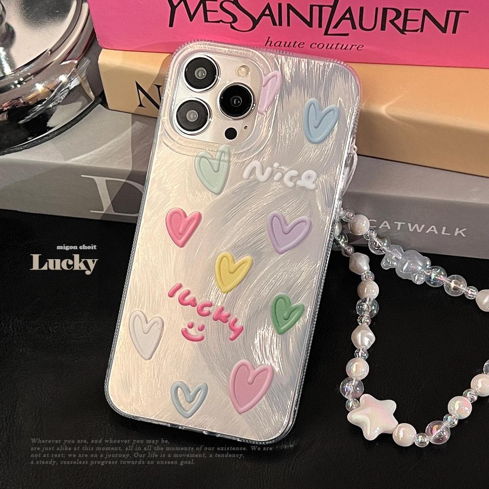 Colorful Love for Apple 15pro Max Mobile Phone Case Iphone14 Chain 13 Feather Yarn 16 17