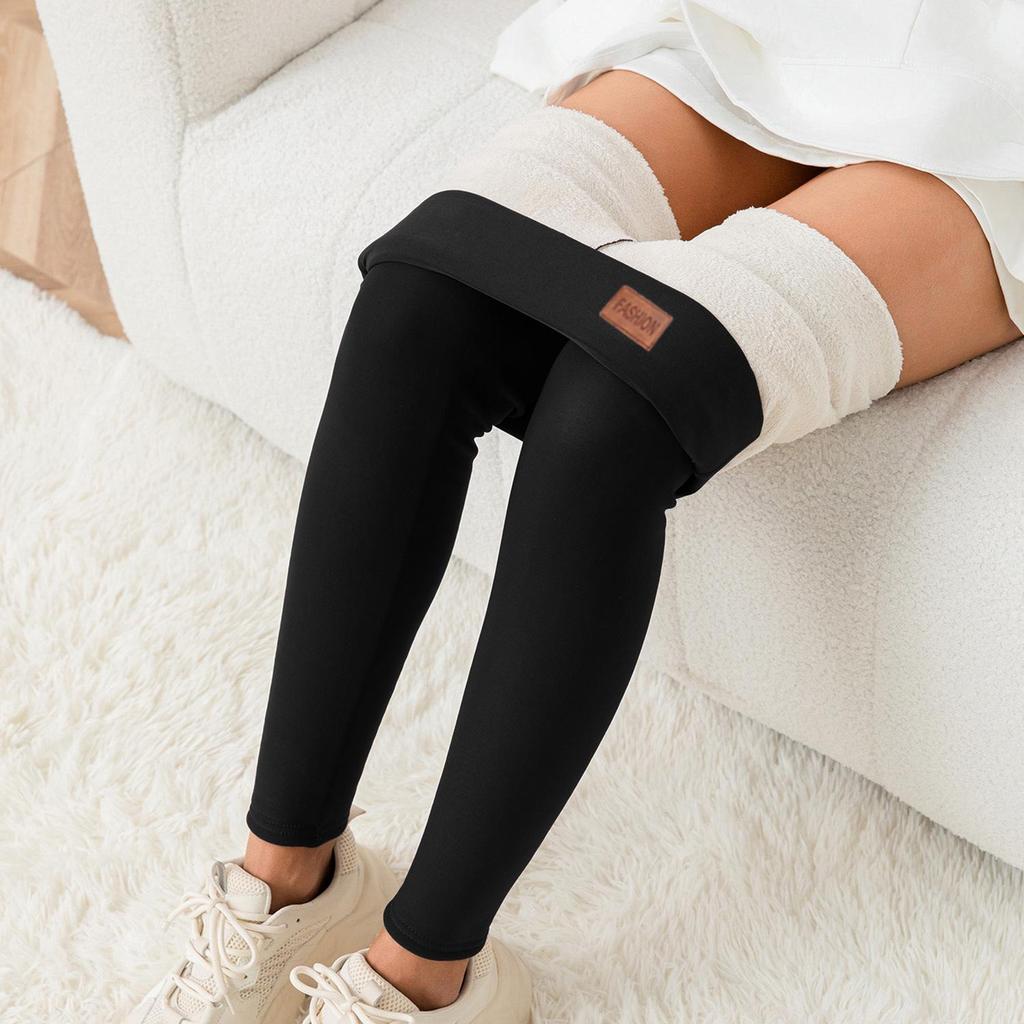 Women's High-Waisted Plus Velvet Lamb Fleece Leggings - Thickened, Plain, Warm, Autumn/Winter