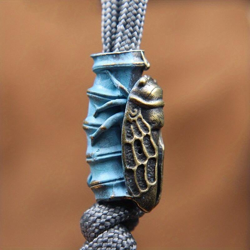 1Pc Bamboo Cicada Brass Knife Beads DIY Paracord Beads Lanyard Key Chain Pendant Accessories Outdoor Tool Umbrella Rope Hangings