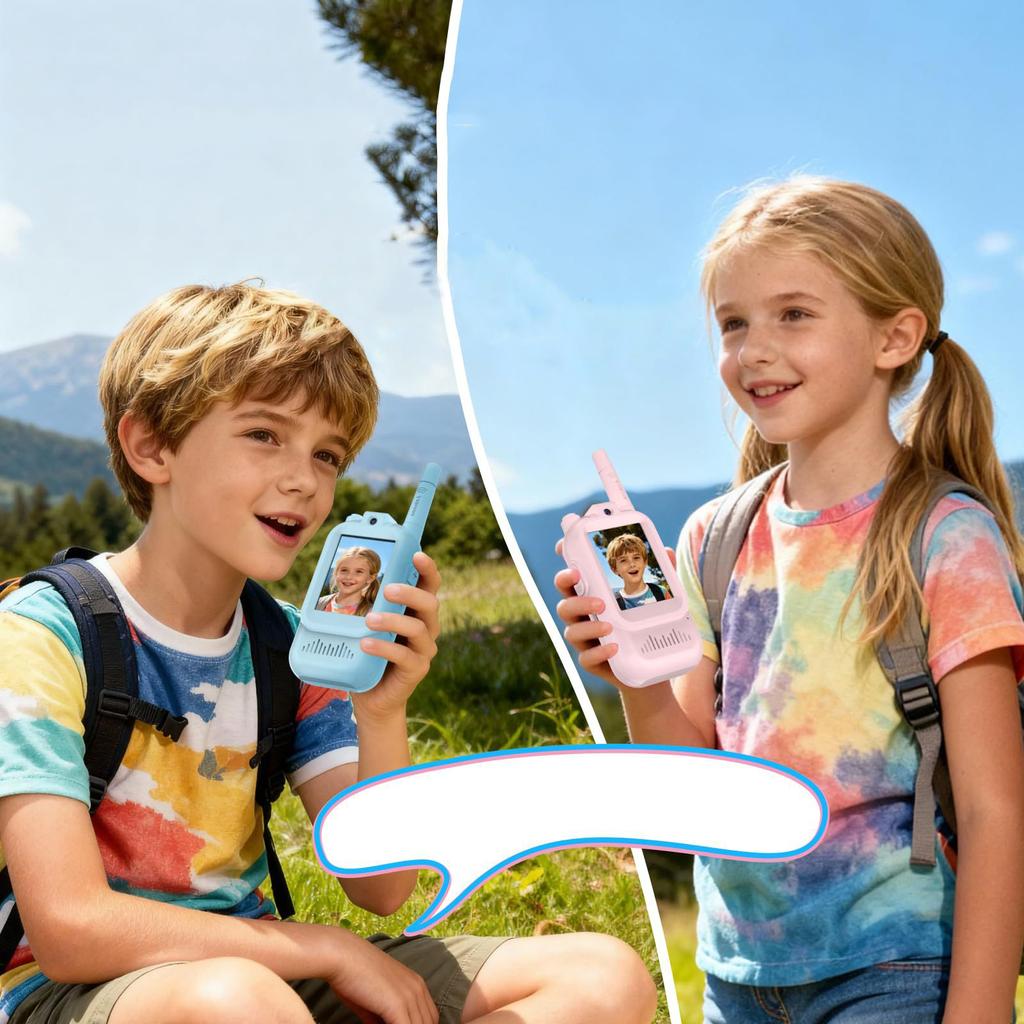 Video Kids Walkie Talkie 2 Pack Rechargeable Children Indoor Outdoor Toy 2-inch Screen Cartoon Intercom Christmas Birthday Gifts