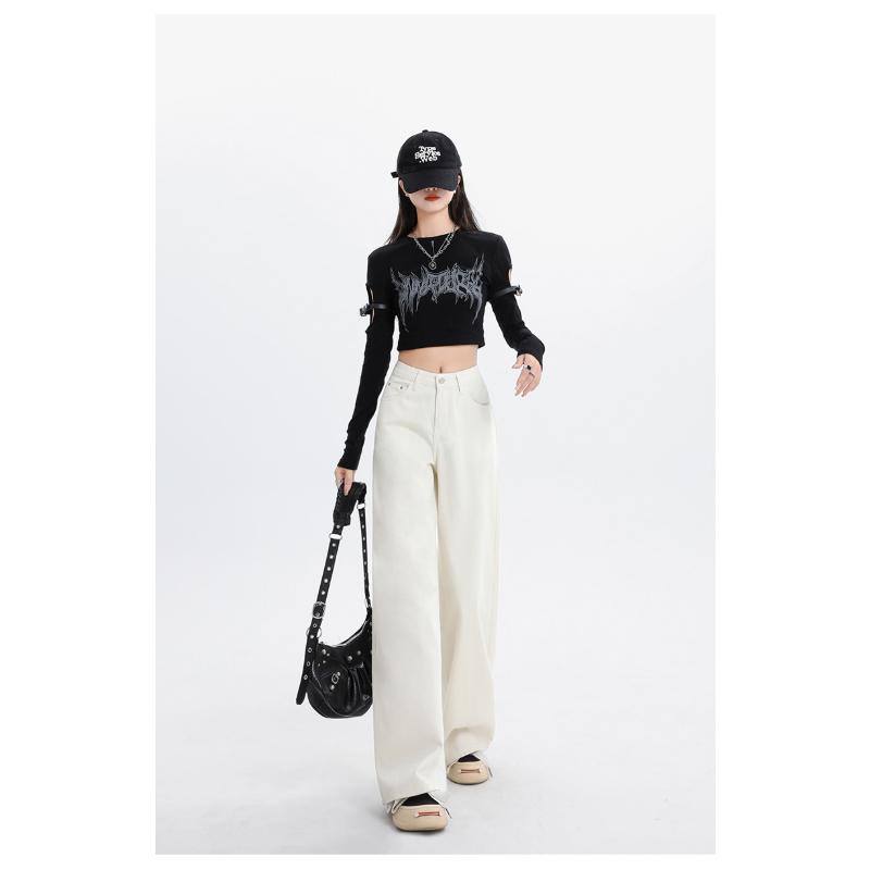 Korean Style Narrow Wide-Leg Jeans for Women Spring Autumn 2024 New Loose Slimming Casual Versatile Straight-Leg Floor-Length Pants