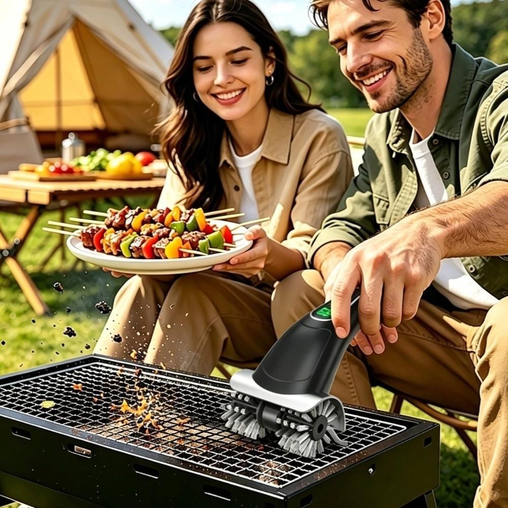 2-Speed Settings Electric Grill Brush Removable Head Rechargeable Rotating Barbecue Brush Wireless Steel Wire Bristles